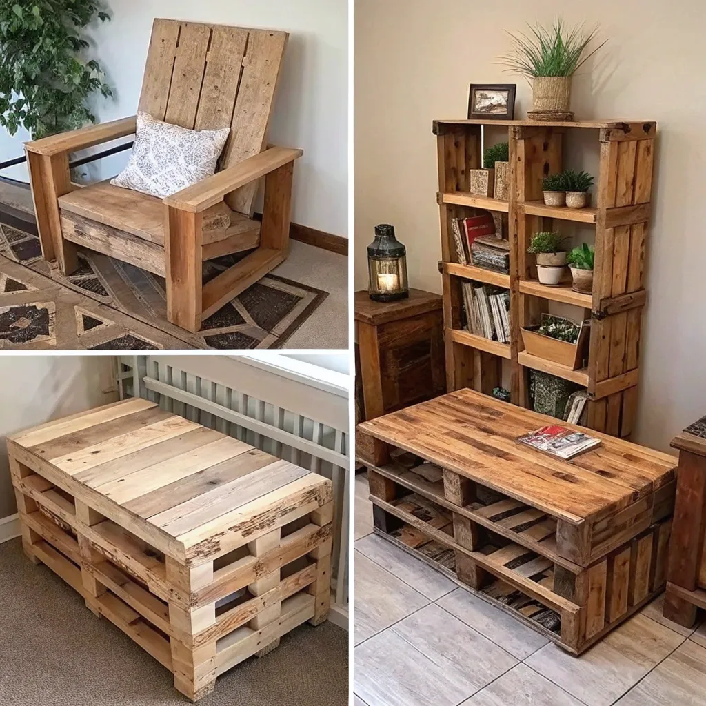 Finished pallet furniture pieces
